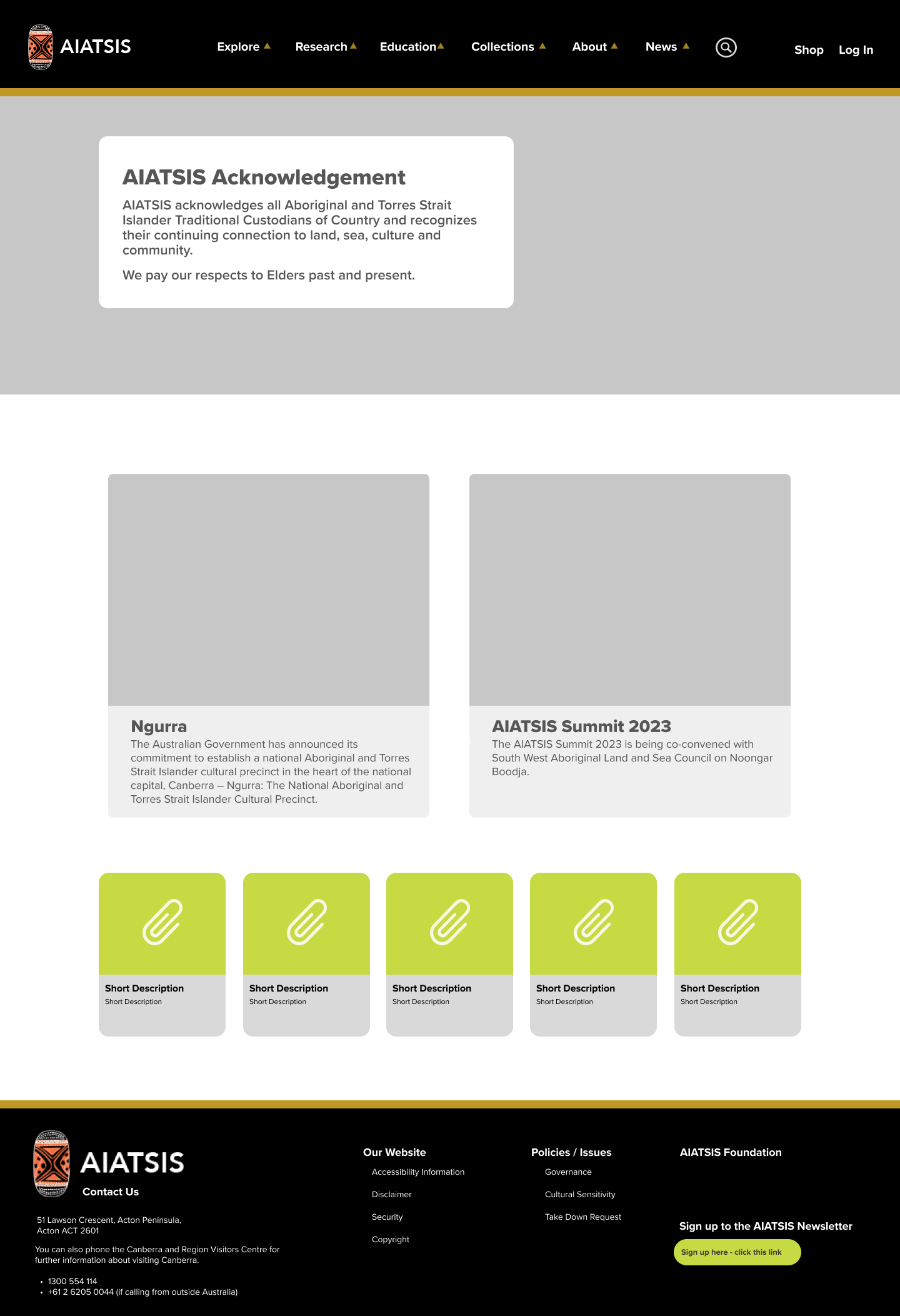 wireframe for AIATSIS homepage